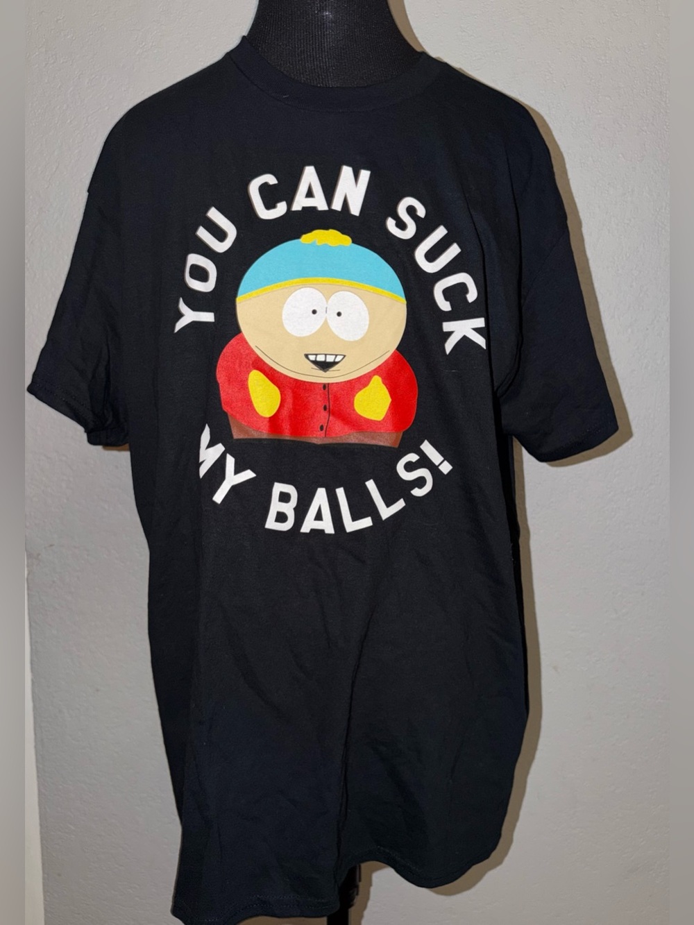 South Park Eric Cartman Sz Large Black Graphic Print Crew Neck T-Shirt Men